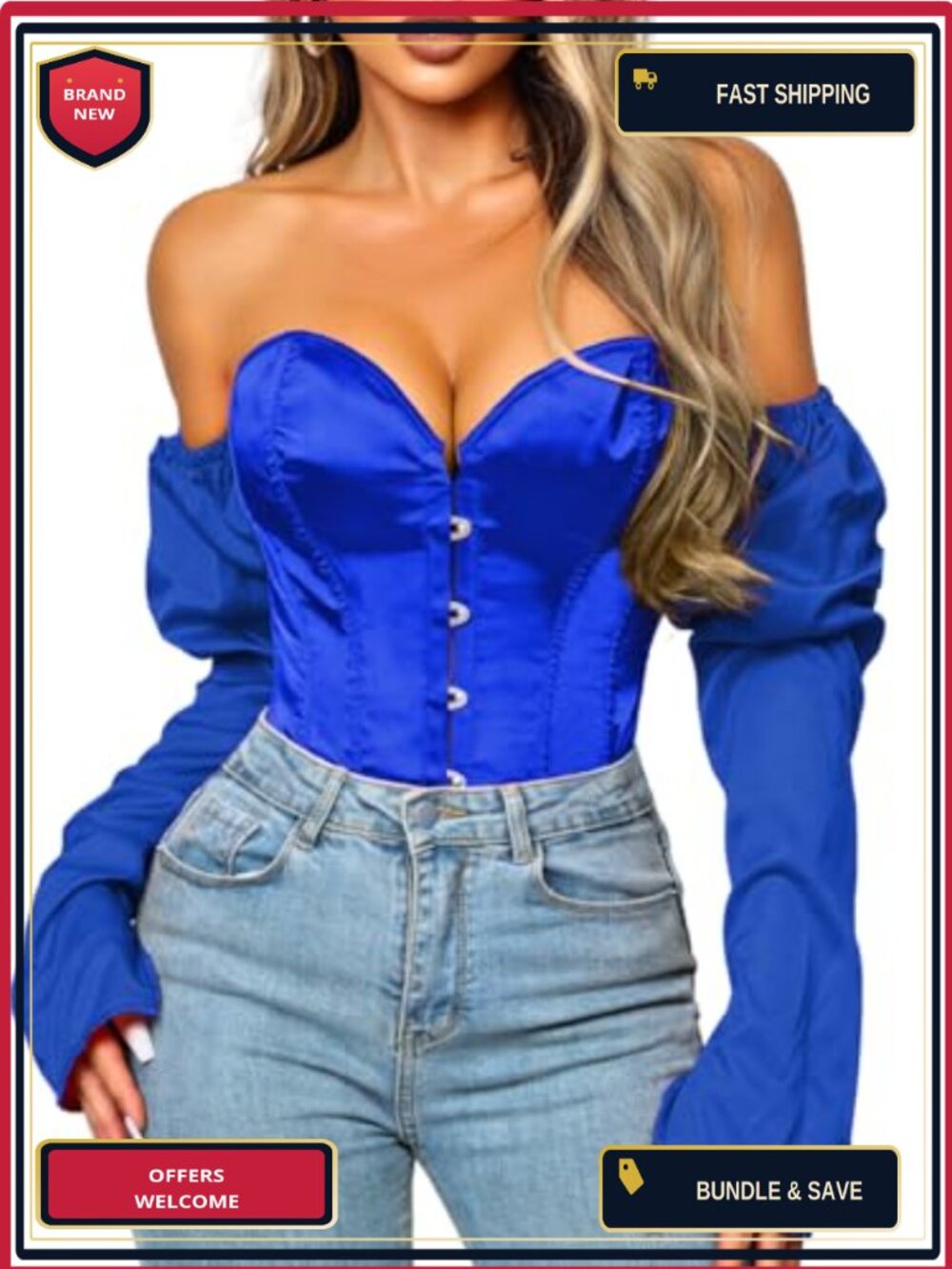 Long Sleeve Corset Top Off Shoulder Overbust Renaissance Costume